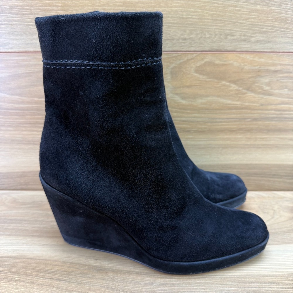 Stuart Weitzman Wedge Suede Boot Womens 6.5 M Black Y2K Modern Minimalist